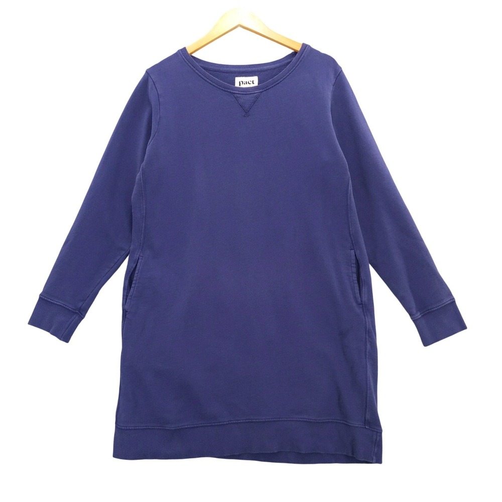 Pact Long Sleeve Crewneck Dress in Deep Blue